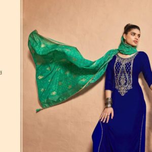 Blue and Sea Green Velvet Palazzo Suit