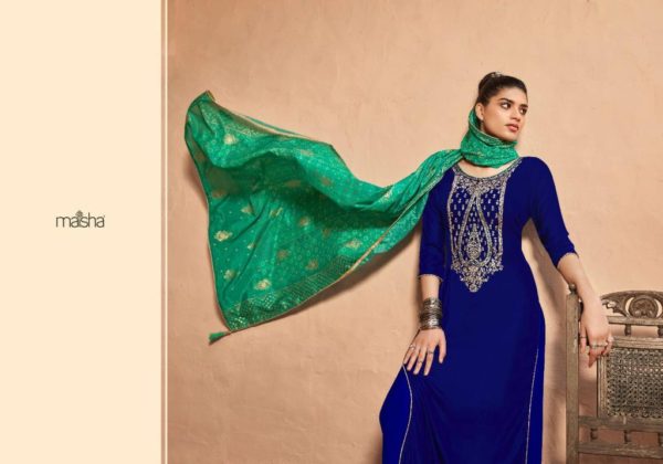 Blue and Sea Green Velvet Palazzo Suit