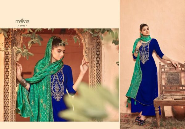 Blue and Sea Green Velvet Palazzo Suit - Image 2