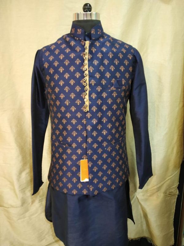 Blue Kurta set with Vest
