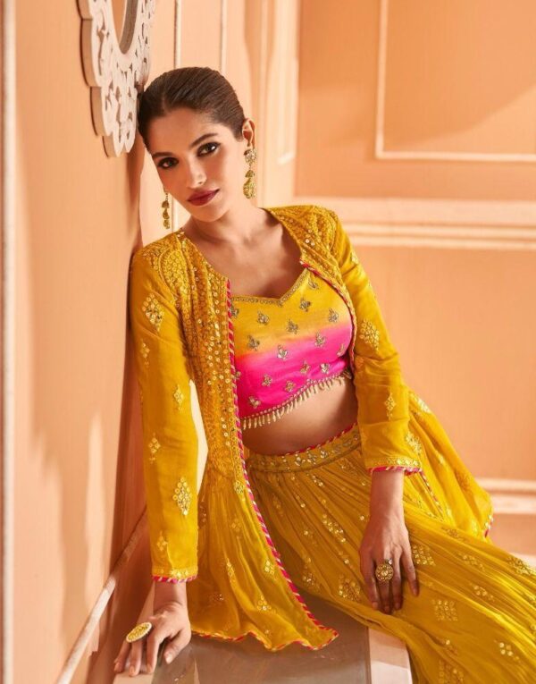 Bridesmaid Lehangas (New Collection) - Yellow with Pink - Image 3