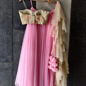Cocktail Lehangas (2024 Collection) - Baby Pink with Off White