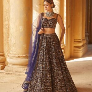 Cocktail Lehangas (2024 Collection) - Dark Blue with Silver