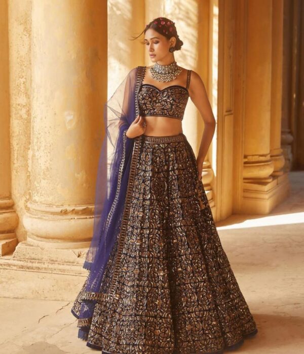 Cocktail Lehangas (2024 Collection) - Dark Blue with Silver