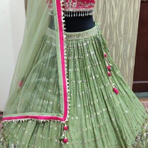 Cocktail Lehangas (2024 Collection) - Green with Pink