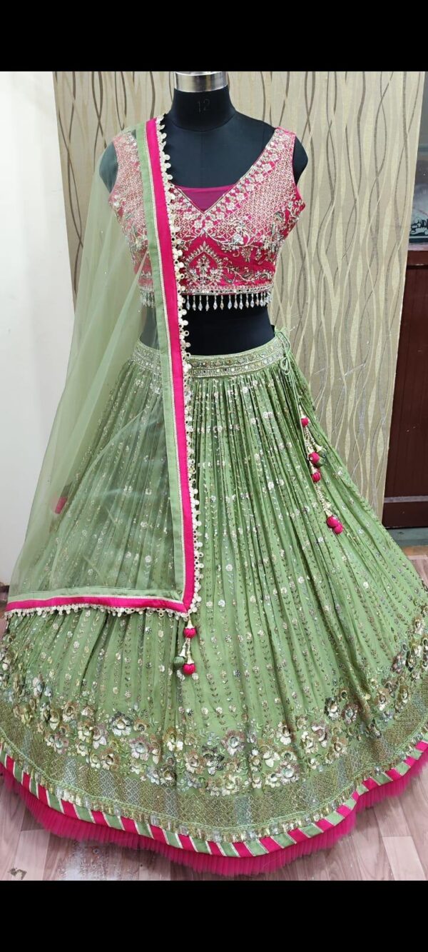 Cocktail Lehangas (2024 Collection) - Green with Pink