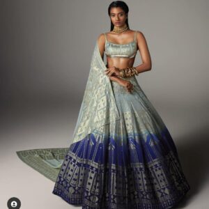 Cocktail Lehangas (2024 Collection) - Light Blue with Dark Blue