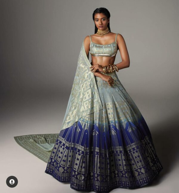 Cocktail Lehangas (2024 Collection) - Light Blue with Dark Blue