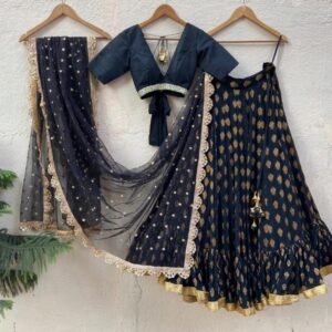 Cocktail Lehangas (2024 Collection) - Navy Blue with Golden