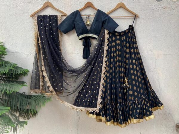 Cocktail Lehangas (2024 Collection) - Navy Blue with Golden