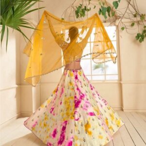 Cocktail Lehangas (2024 Collection) - Off White with Yellow