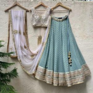 Cocktail Lehangas (2024 Collection) - Sea Green with White