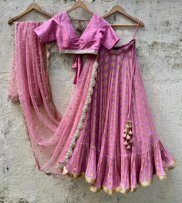 Cocktail Lehangas (2024 Collection) - Tea Pink with Golden