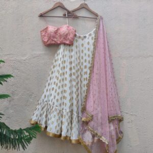 Cocktail Lehangas (2024 Collection) - White with Baby Pink