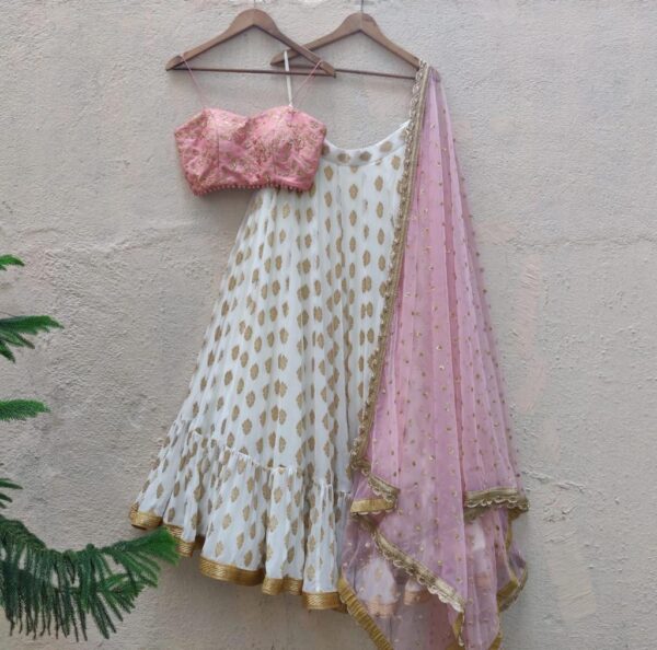 Cocktail Lehangas (2024 Collection) - White with Baby Pink