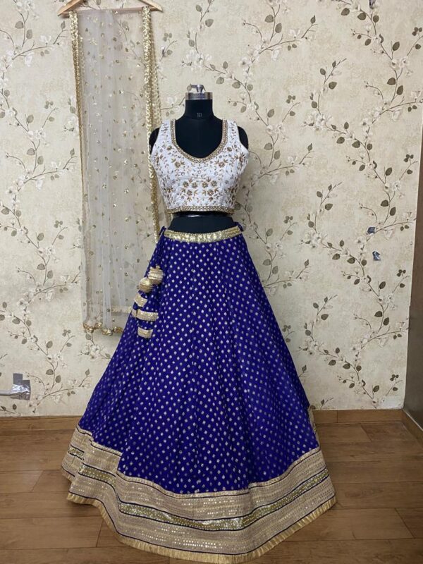 Cocktail Lehangas (2024 Collection) - White with Royal Blue - Image 2