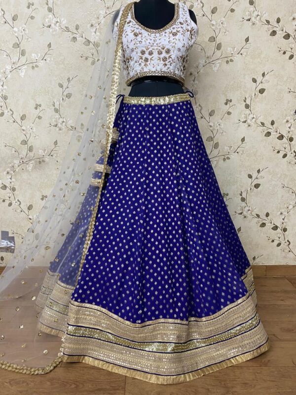 Cocktail Lehangas (2024 Collection) - White with Royal Blue - Image 3