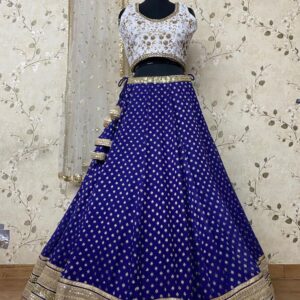 Cocktail Lehangas (2024 Collection) - White with Royal Blue