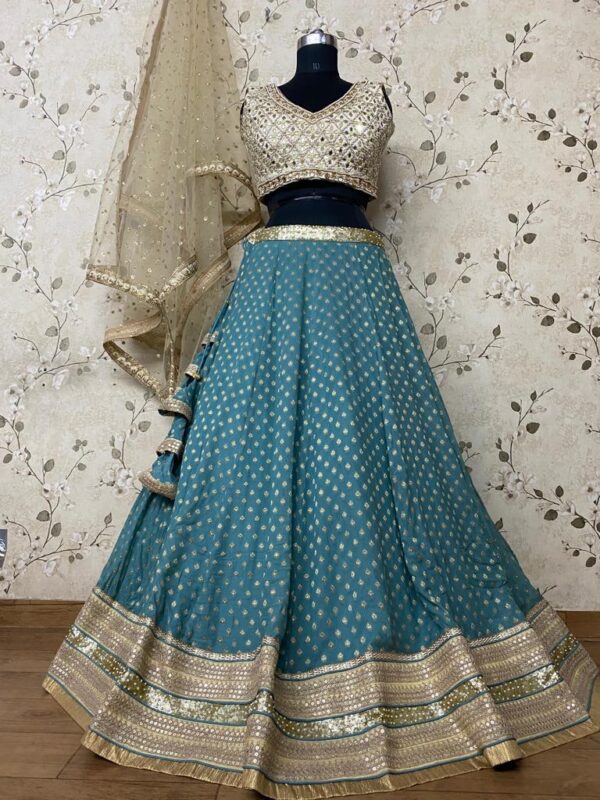 Cocktail Lehangas (2024 Collection) - White with Sea Green - Image 2