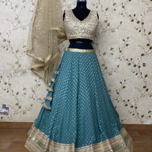 Cocktail Lehangas (2024 Collection) - White with Sea Green