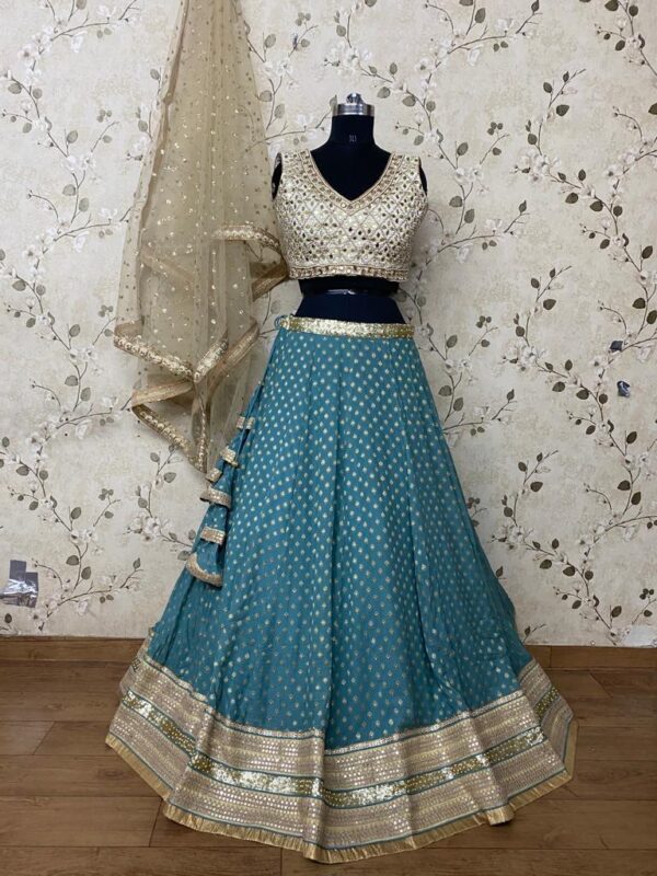 Cocktail Lehangas (2024 Collection) - White with Sea Green