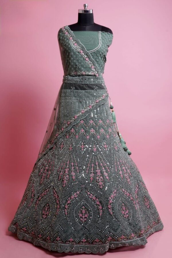 Engagement Lehangas (2024 Collection) - Sea Green with Pink
