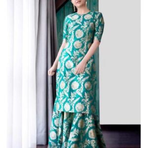 Fusion Attire (New Collection) - Sea Green with Silver