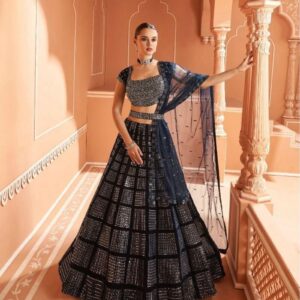 Mehndi Lehanga (2024 Collection) - Black with Silver