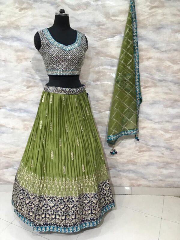 Mehndi Lehanga (2024 Collection) - Green with Black and Cyan