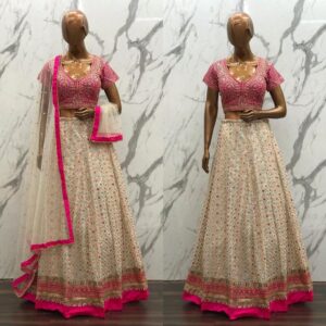 Mehndi Lehanga (2024 Collection) - Off White with Pink