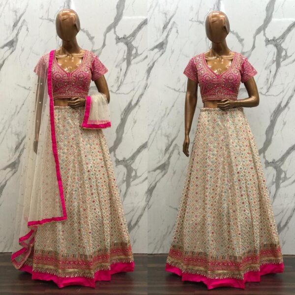 Mehndi Lehanga (2024 Collection) - Off White with Pink