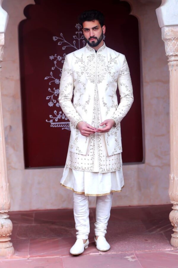 Mens Wear (New Collection) 2024 - White Sherwani