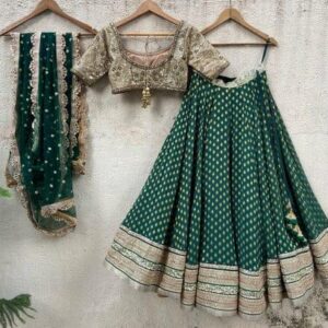 Partywear Lehanga (2024 Collection) - Dark Green with Golden