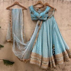 Partywear Lehanga (2024 Collection) - Light Blue with Golden