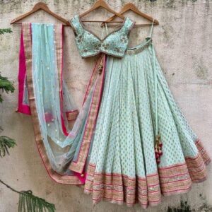 Partywear Lehanga (2024 Collection) - Light Blue with Pink