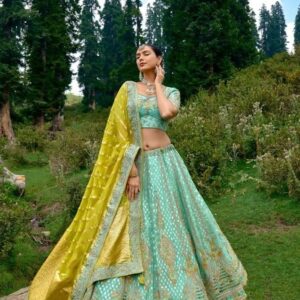 Partywear Lehanga (2024 Collection) - Light Green with Yellow
