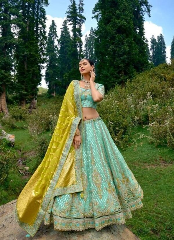 Partywear Lehanga (2024 Collection) - Light Green with Yellow