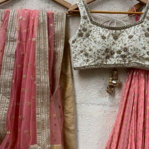 Partywear Lehanga (2024 Collection) - Light Pink with Off White