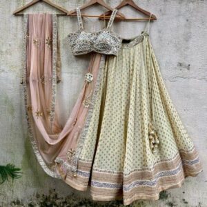 Partywear Lehanga (2024 Collection) - Off White with Tea Pink