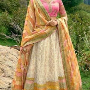 Partywear Lehanga (2024 Collection) - Pink, Yellow with Off White