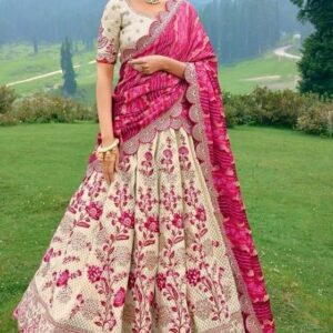 Partywear Lehanga (2024 Collection) - Pink with Off White