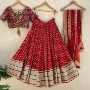 Partywear Lehanga (2024 Collection) - Red with Golden