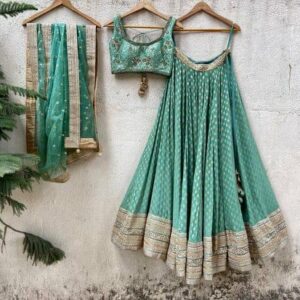 Partywear Lehanga (2024 Collection) - Sea Green with Golden