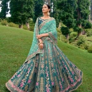 Partywear Lehanga (2024 Collection) - Sea Green with Pink