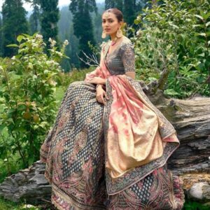 Partywear Lehanga (2024 Collection) - Tea Pink with Grey