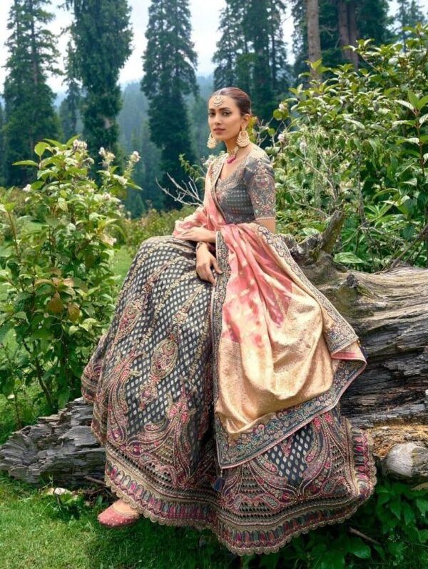 Partywear Lehanga (2024 Collection) - Tea Pink with Grey