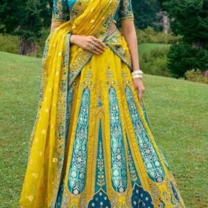 Partywear Lehanga (2024 Collection) - Yellow with Sea Green